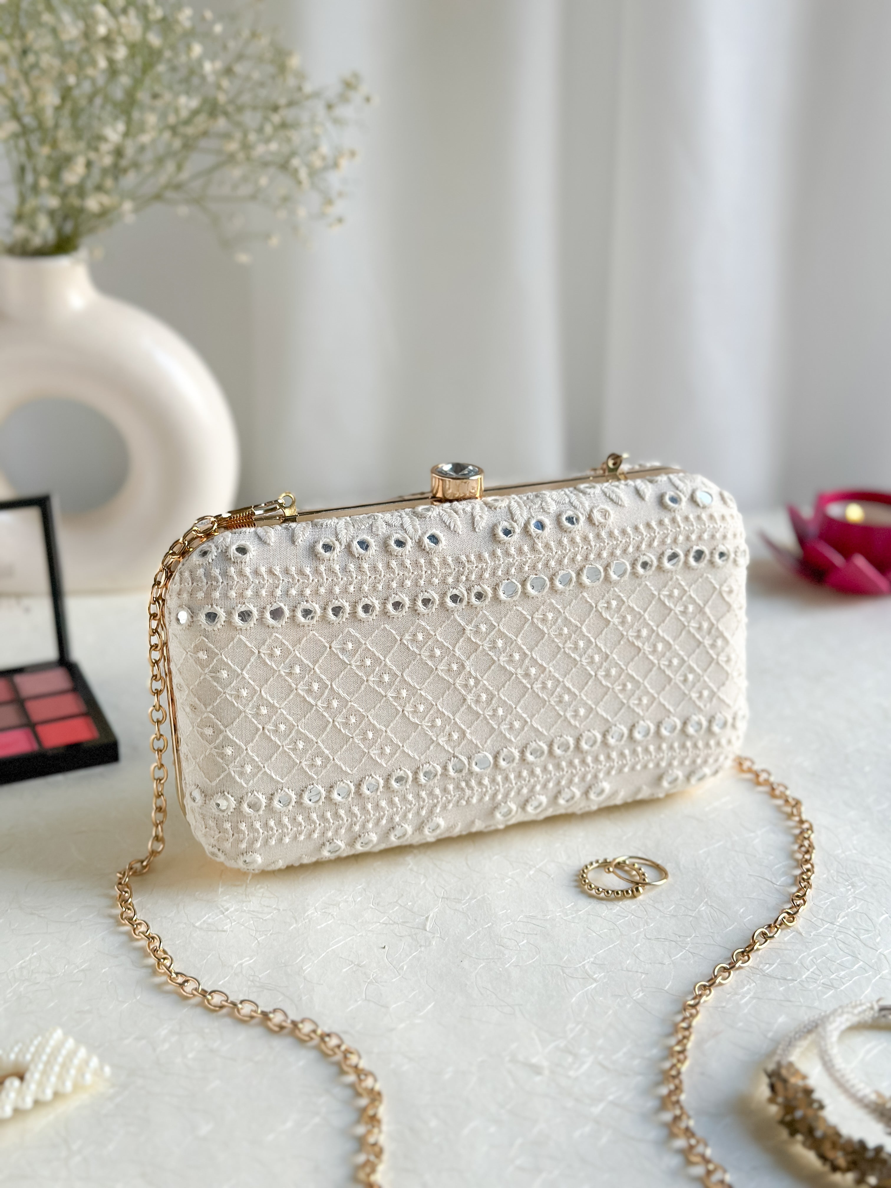 Nice-G Ivory Crafted Clutch: Sophistication for Weddings & Events